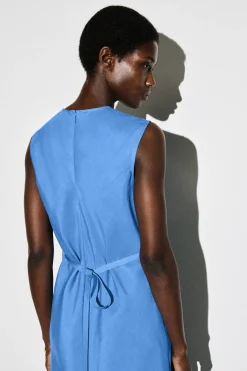 BIAS CUT LINEN BLEND MIDI DRESS
