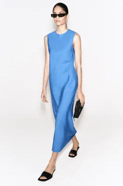 BIAS CUT LINEN BLEND MIDI DRESS