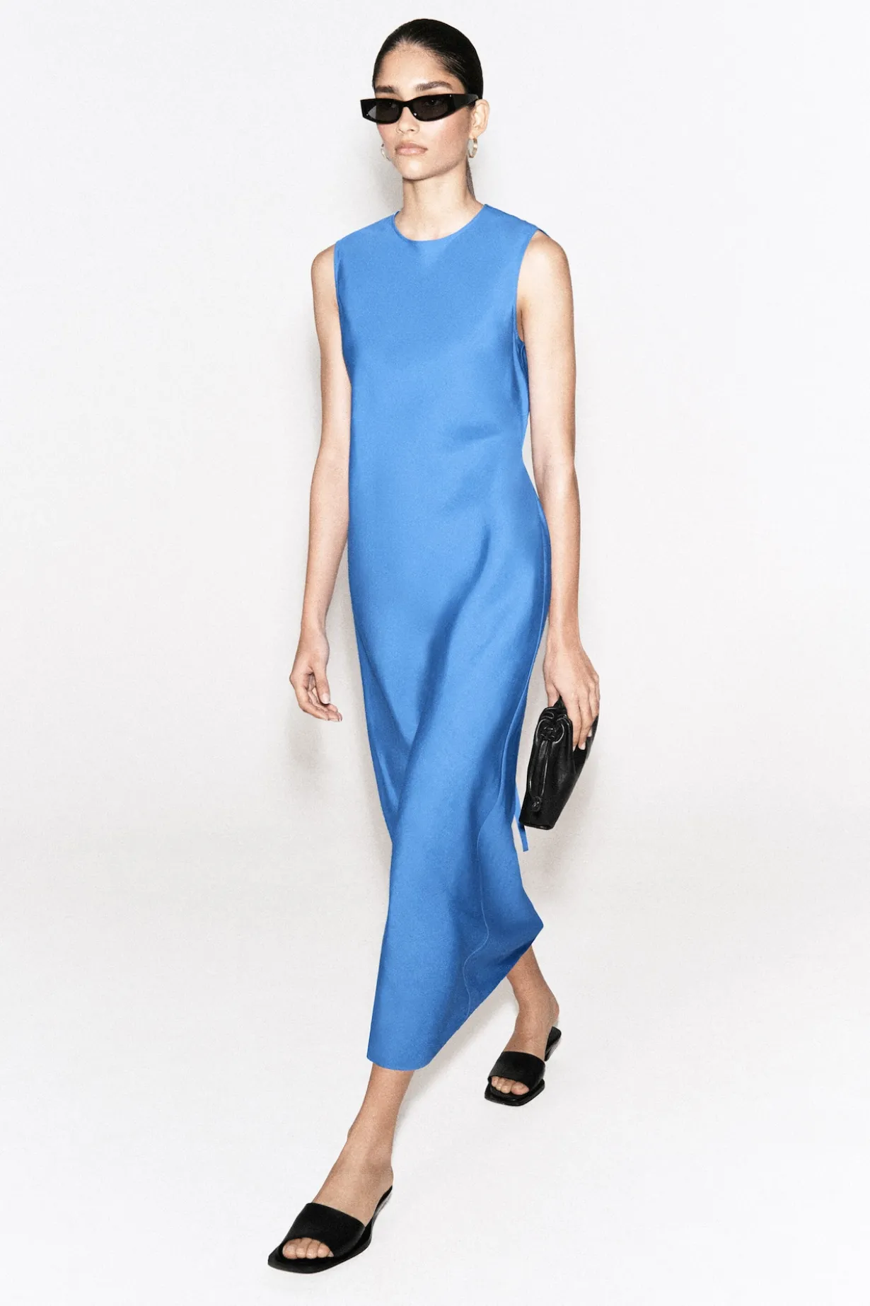 BIAS CUT LINEN BLEND MIDI DRESS