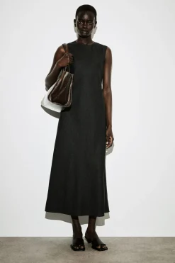 BIAS CUT LINEN BLEND MIDI DRESS