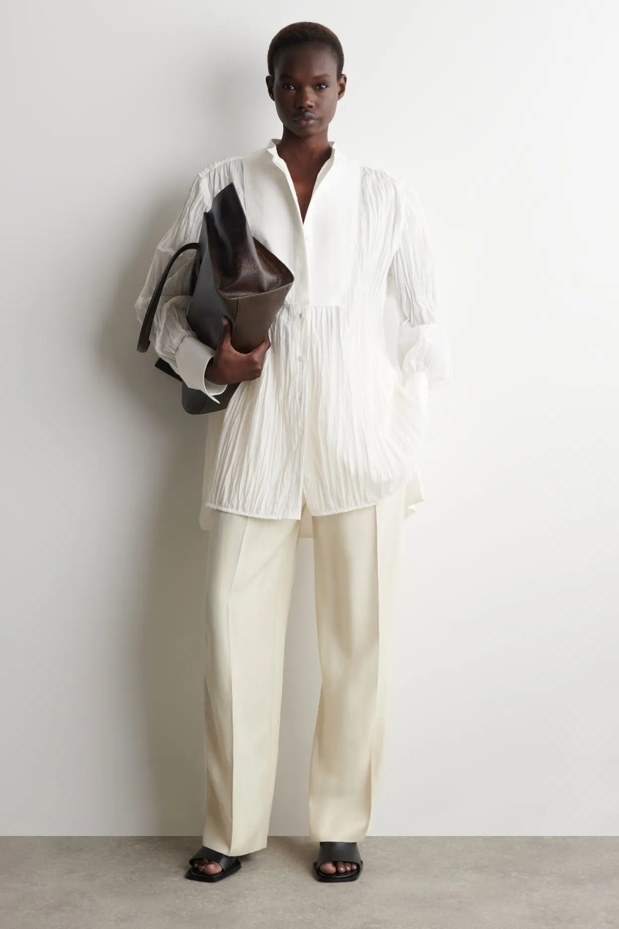 BIB-FRONT CRINKLED-COTTON SHIRT