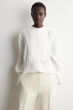 BIB-FRONT CRINKLED-COTTON SHIRT