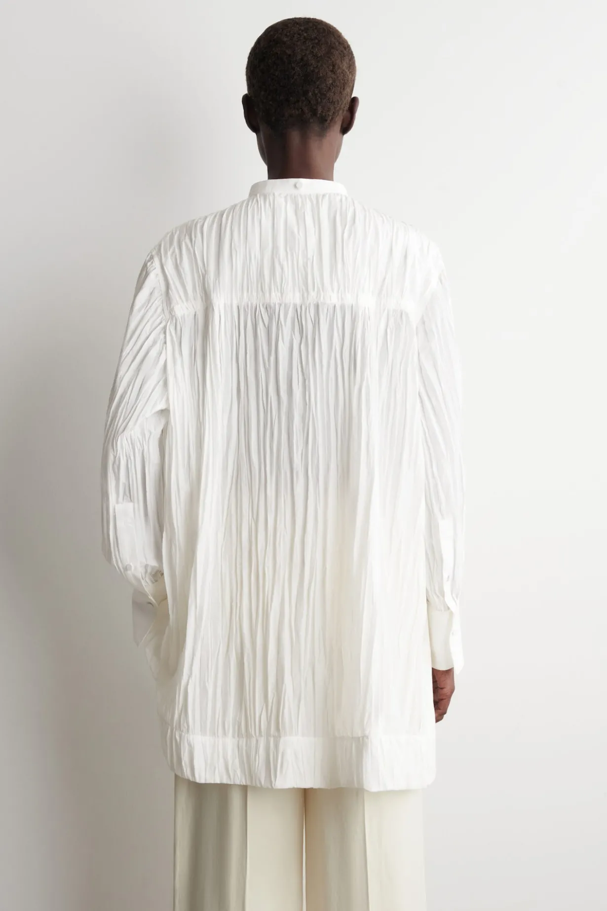 BIB-FRONT CRINKLED-COTTON SHIRT