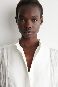 BIB-FRONT CRINKLED-COTTON SHIRT