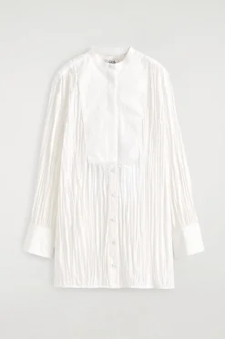 BIB-FRONT CRINKLED-COTTON SHIRT