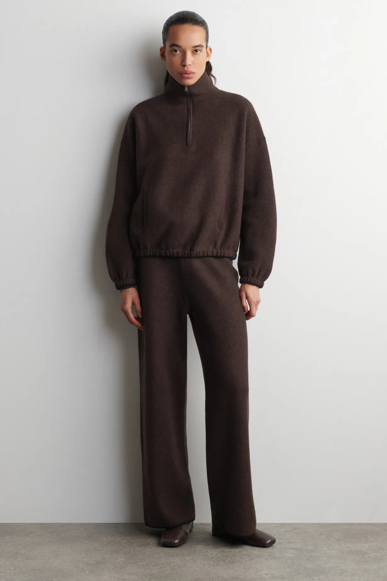 BOILED MERINO WOOL ZIP-UP SWEATER