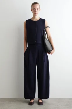 BOILED-WOOL BARREL-LEG PANTS
