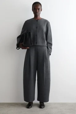 BOILED-WOOL BARREL-LEG PANTS