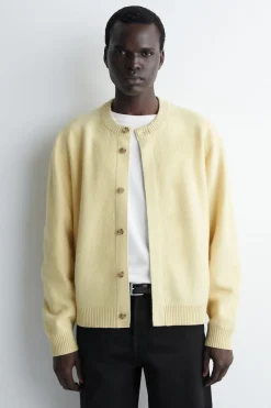 BOILED-WOOL CREW-NECK CARDIGAN
