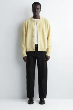 BOILED-WOOL CREW-NECK CARDIGAN