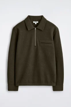 BOILED-WOOL ZIP-UP POLO SWEATER