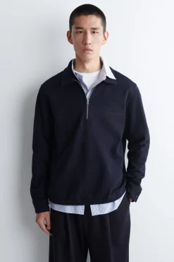 BOILED-WOOL ZIP-UP POLO SWEATER