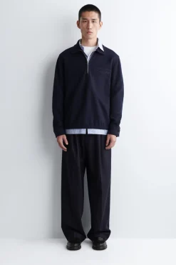 BOILED-WOOL ZIP-UP POLO SWEATER
