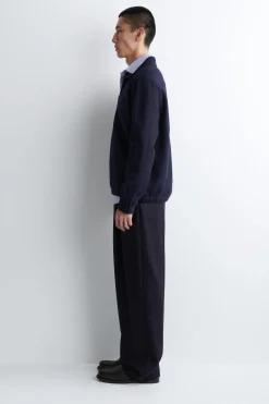 BOILED-WOOL ZIP-UP POLO SWEATER