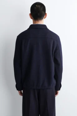 BOILED-WOOL ZIP-UP POLO SWEATER