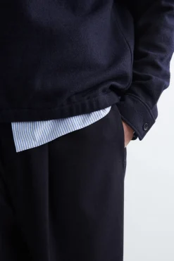BOILED-WOOL ZIP-UP POLO SWEATER