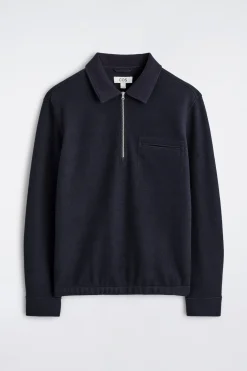 BOILED-WOOL ZIP-UP POLO SWEATER