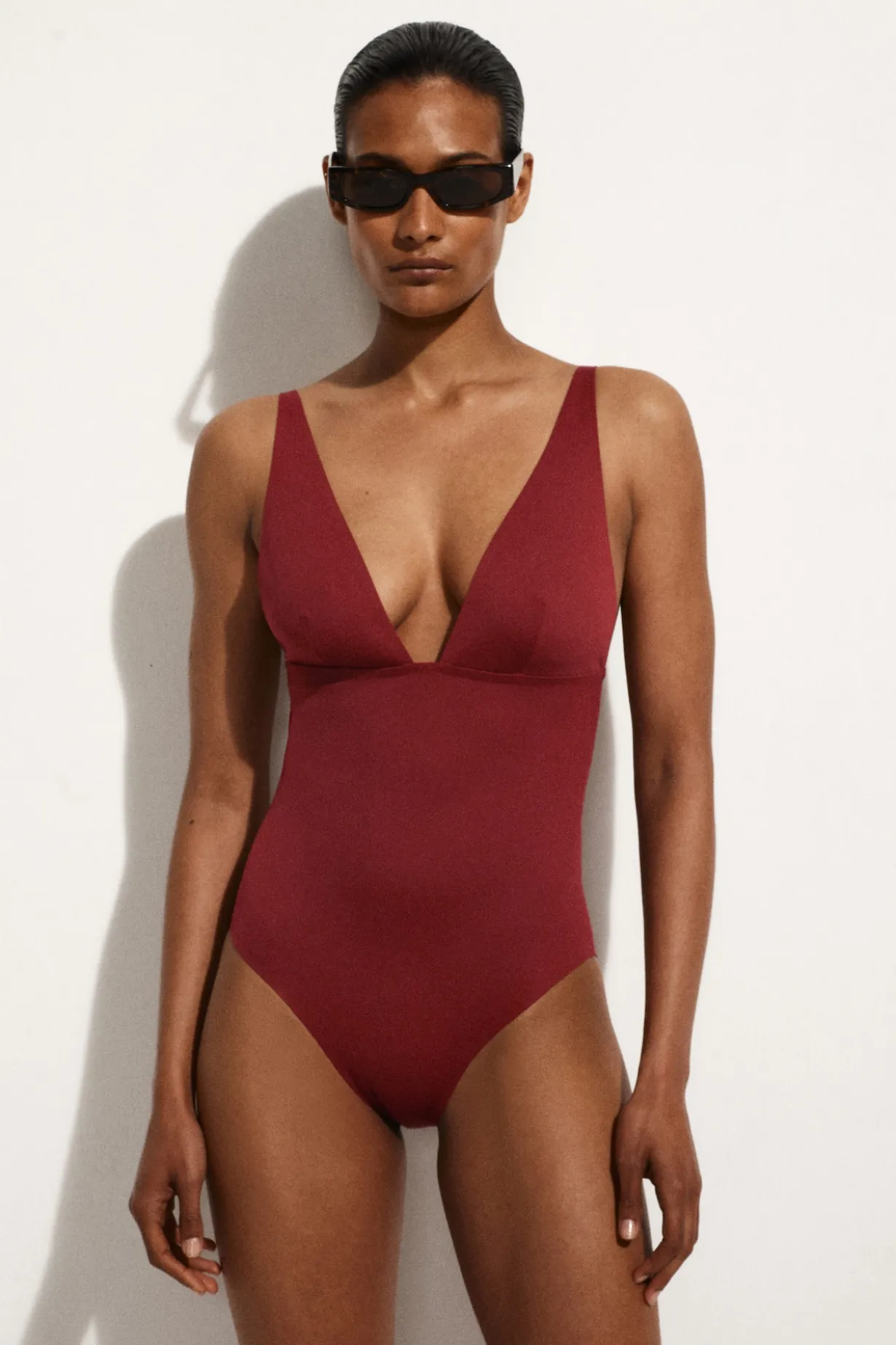 BONDED-SCUBA V-NECK SWIMSUIT