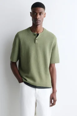 BOUCLÉ-KNIT HENLEY T-SHIRT