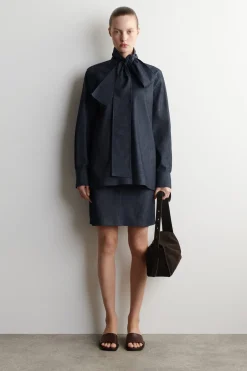 BOW-DETAIL DENIM SHIRT