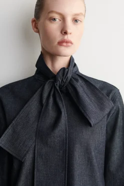 BOW-DETAIL DENIM SHIRT