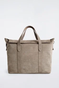 BRUNSWICK MESSENGER BAG - CROCODILE-EFFECT SUEDE