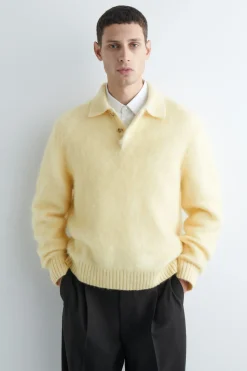 BRUSHED MOHAIR-BLEND POLO SWEATER