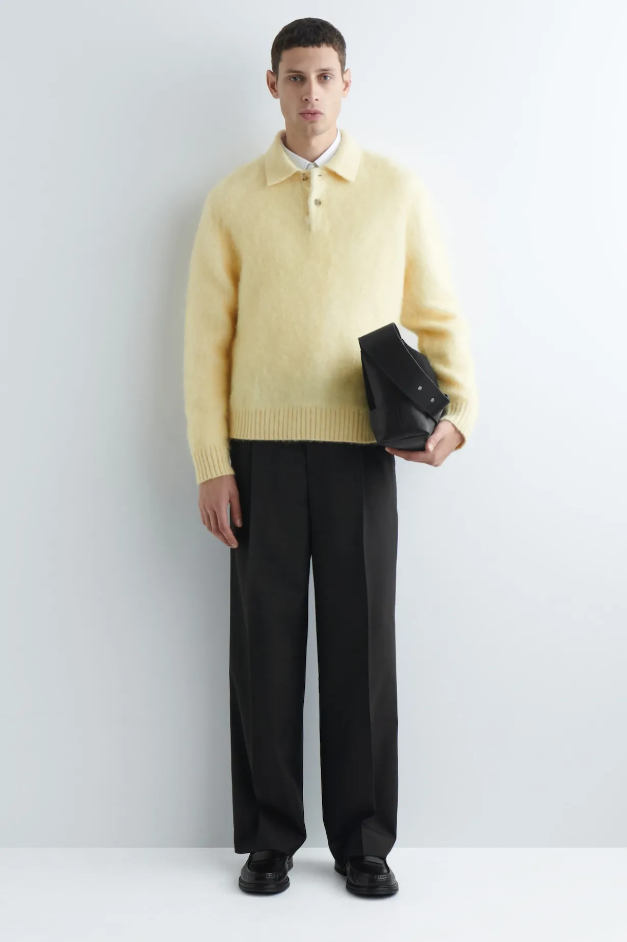 BRUSHED MOHAIR-BLEND POLO SWEATER