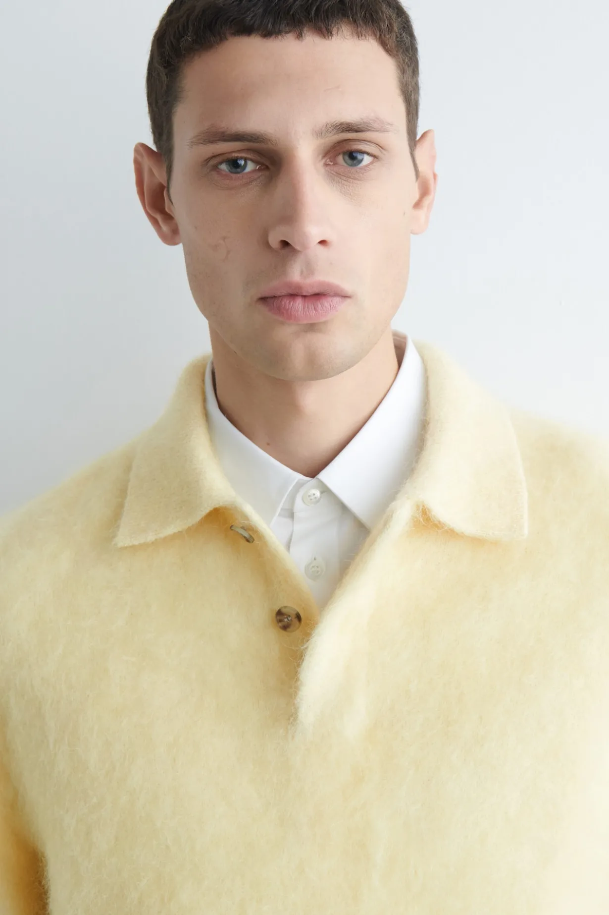 BRUSHED MOHAIR-BLEND POLO SWEATER