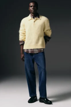 BRUSHED MOHAIR-BLEND POLO SWEATER