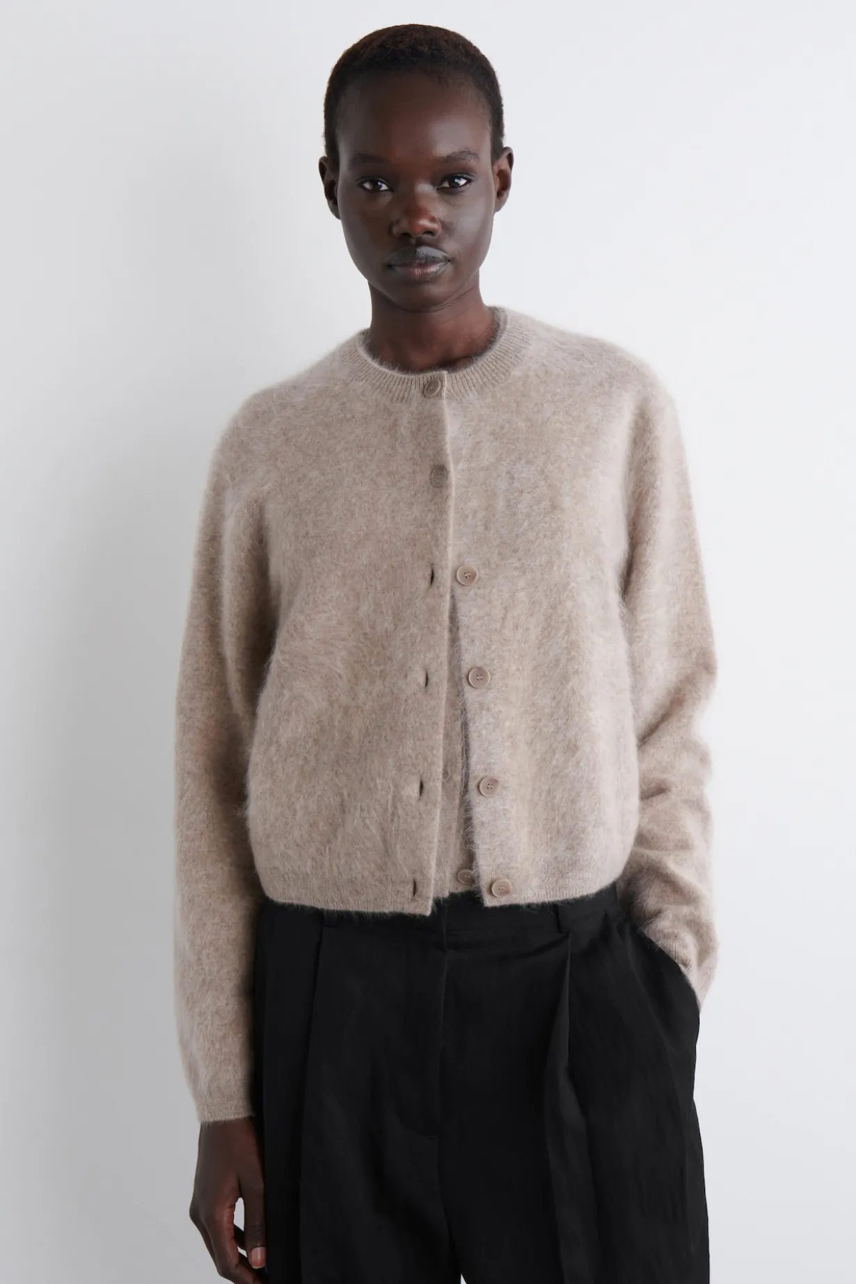 BRUSHED-CASHMERE CREW-NECK CARDIGAN