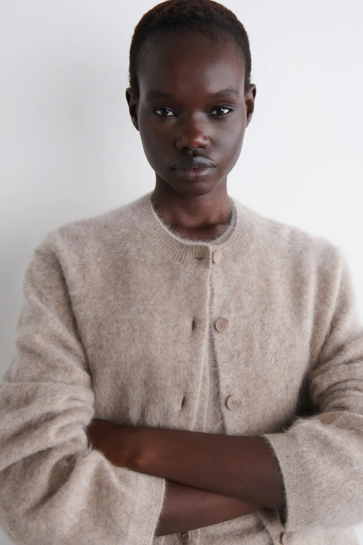 BRUSHED-CASHMERE CREW-NECK CARDIGAN