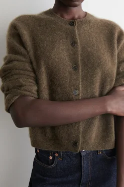 BRUSHED-CASHMERE CREW-NECK CARDIGAN