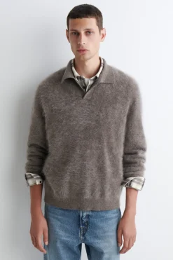 BRUSHED-CASHMERE POLO SWEATER