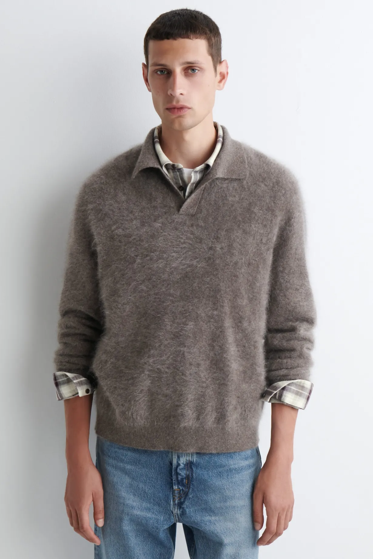 BRUSHED-CASHMERE POLO SWEATER