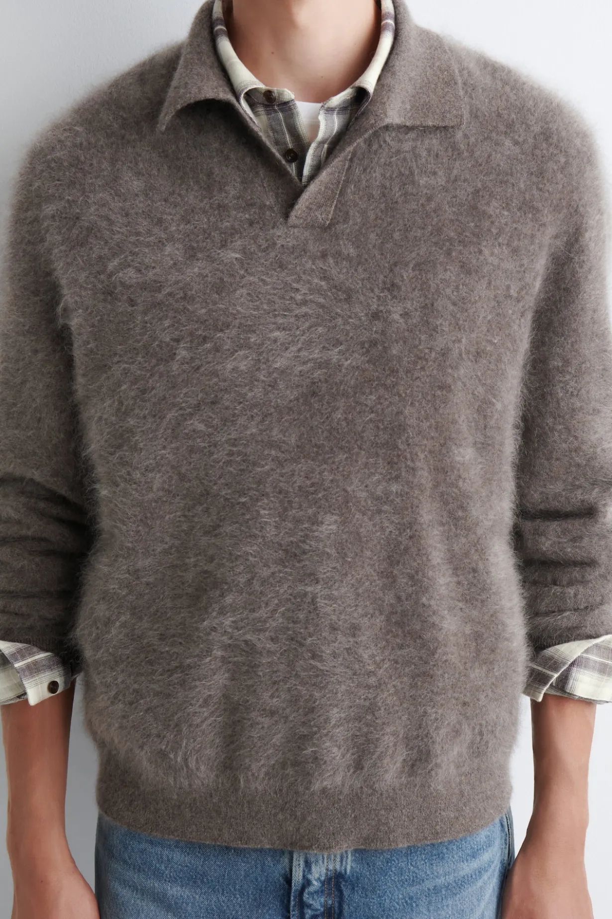 BRUSHED-CASHMERE POLO SWEATER