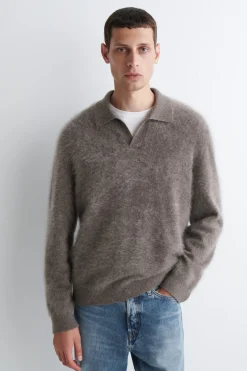 BRUSHED-CASHMERE POLO SWEATER