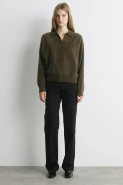 BRUSHED-CASHMERE POLO SWEATER