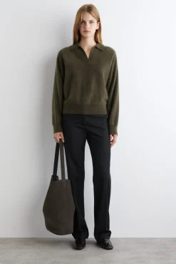 BRUSHED-CASHMERE POLO SWEATER
