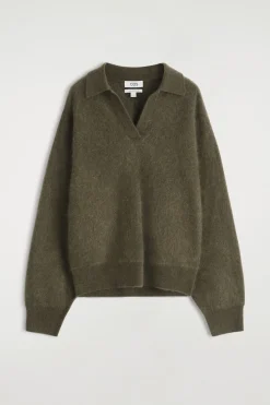 BRUSHED-CASHMERE POLO SWEATER