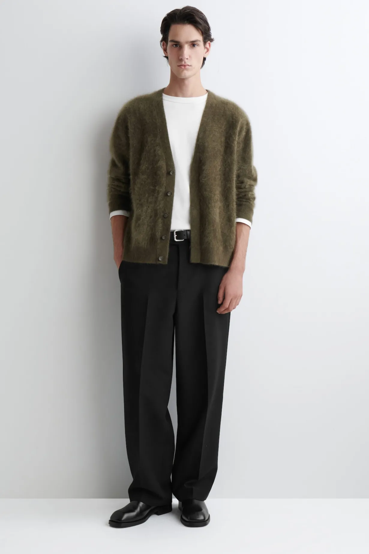 BRUSHED-CASHMERE V-NECK CARDIGAN