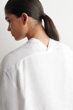 BUTTON-DETAIL LINEN V-NECK SHIRT