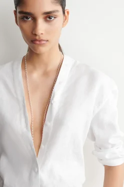 BUTTON-DETAIL LINEN V-NECK SHIRT