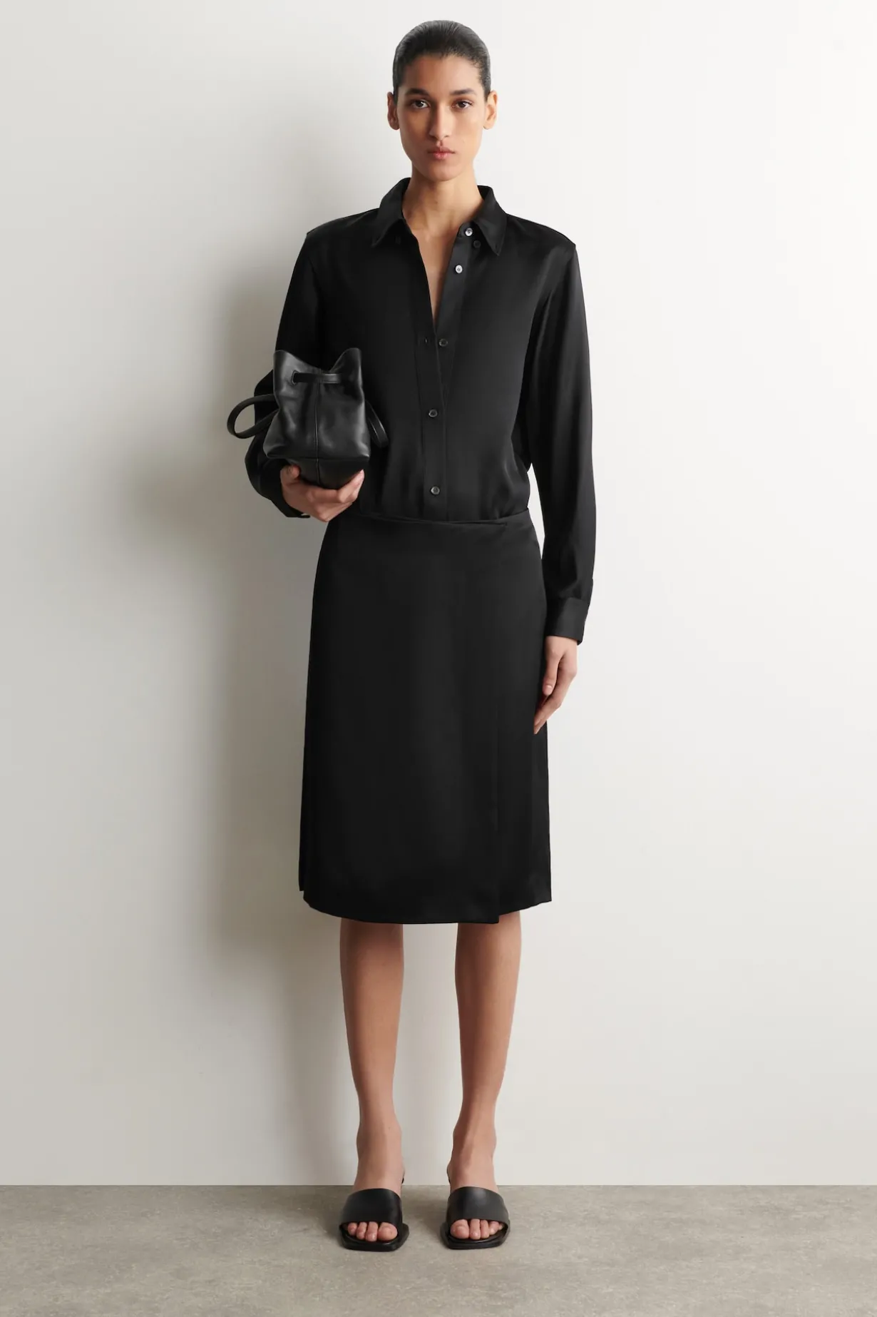 BUTTON-DOWN COLLAR SATIN SHIRT