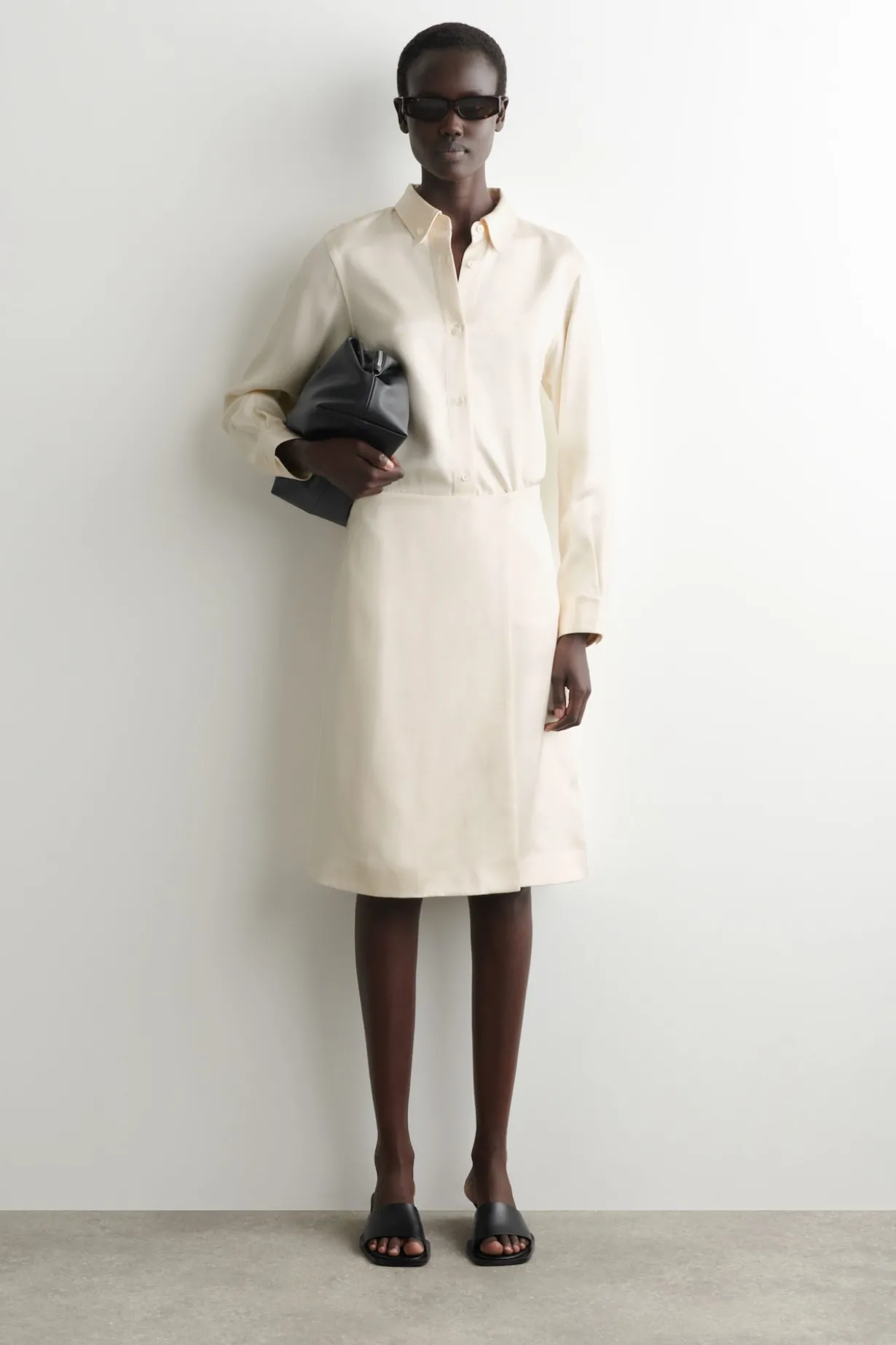 BUTTON-DOWN COLLAR SATIN SHIRT