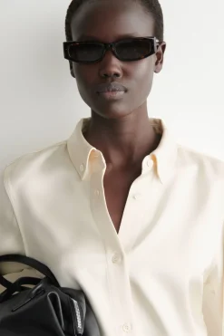 BUTTON-DOWN COLLAR SATIN SHIRT