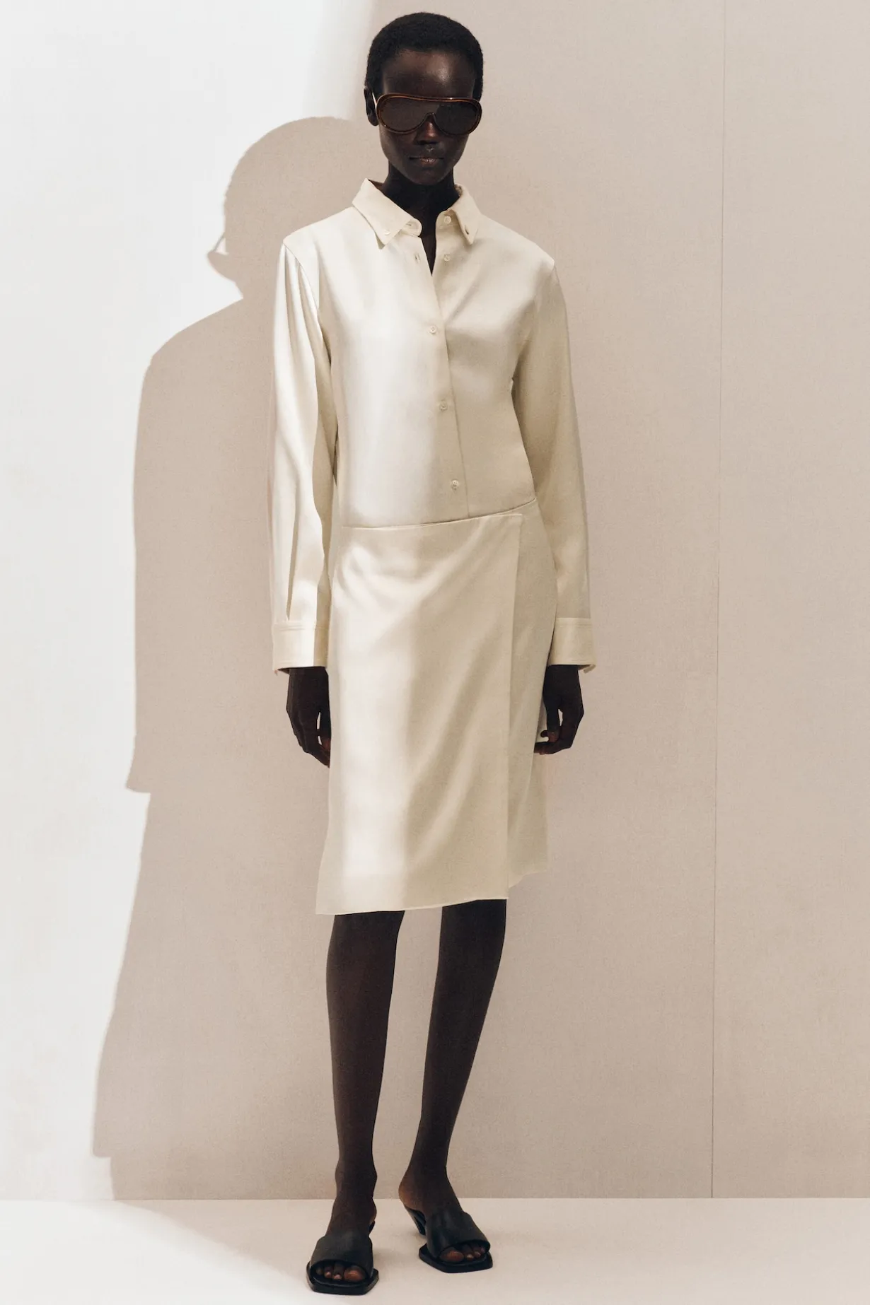 BUTTON-DOWN COLLAR SATIN SHIRT