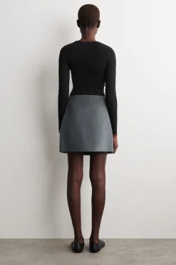 BUTTONED DOUBLE-FACED WOOL MINI SKIRT
