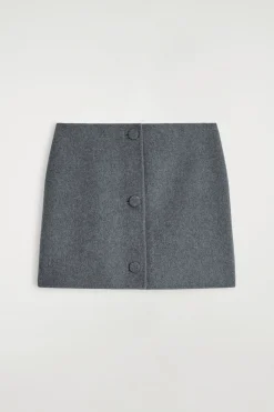 BUTTONED DOUBLE-FACED WOOL MINI SKIRT