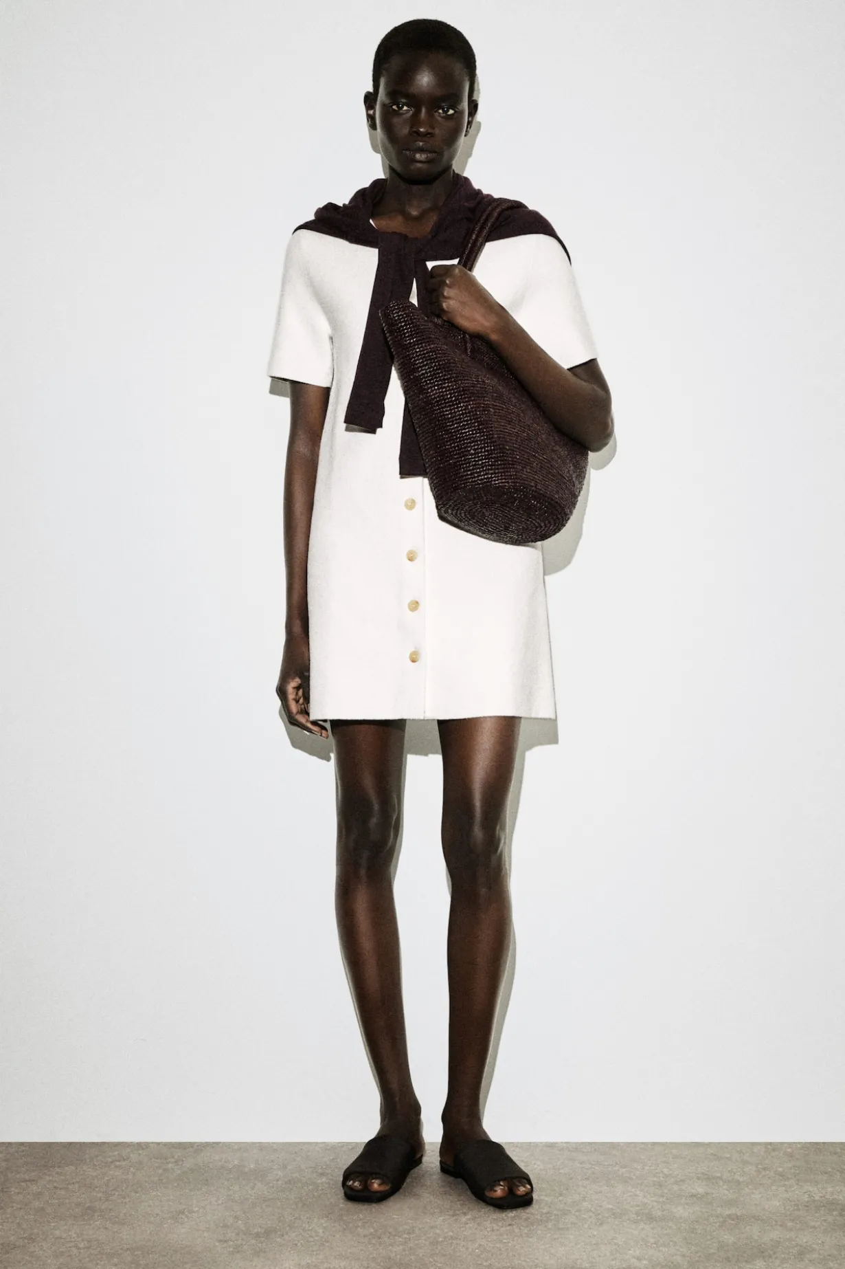 BUTTONED MILANO-KNIT MINI DRESS